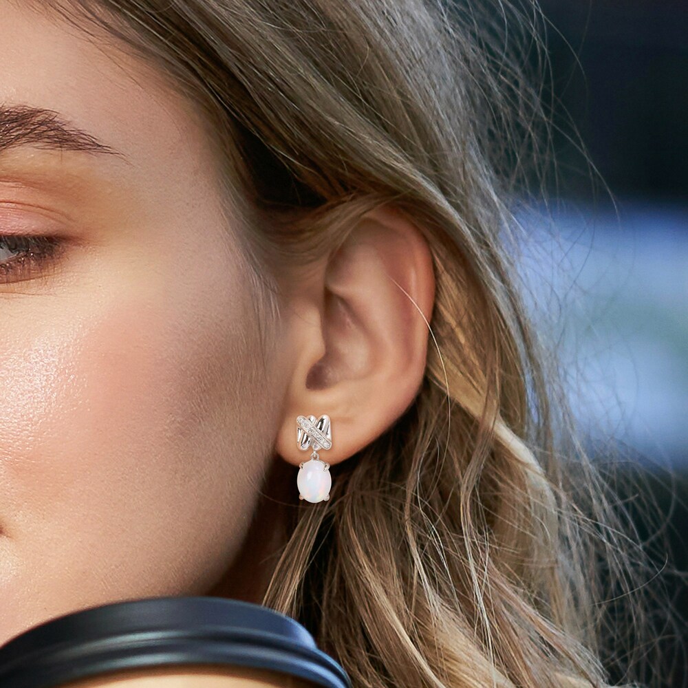 Natural Blue Opal Dangle Earrings 1/15 ct tw Diamonds 14K White Gold V5NLGdBU Natural Blue Opal Dangle Earrings 1/15 ct tw Diamonds 14K White Gold V5NLGdBU