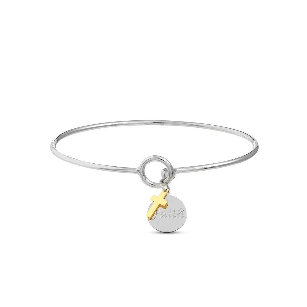 Faith Disk & Cross Charm Bangle Bracelet Sterling Silver/14K Yellow Gold-Plated V8coeEXa