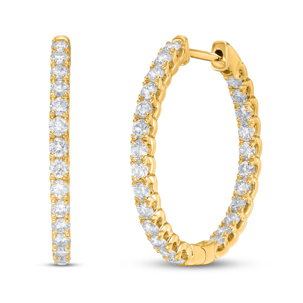 Lab-Created Diamond Hoop Earrings 1-1/2 ct tw Round 14K Yellow Gold VCNgXJbZ Lab-Created Diamond Hoop Earrings 1-1/2 ct tw Round 14K Yellow Gold VCNgXJbZ