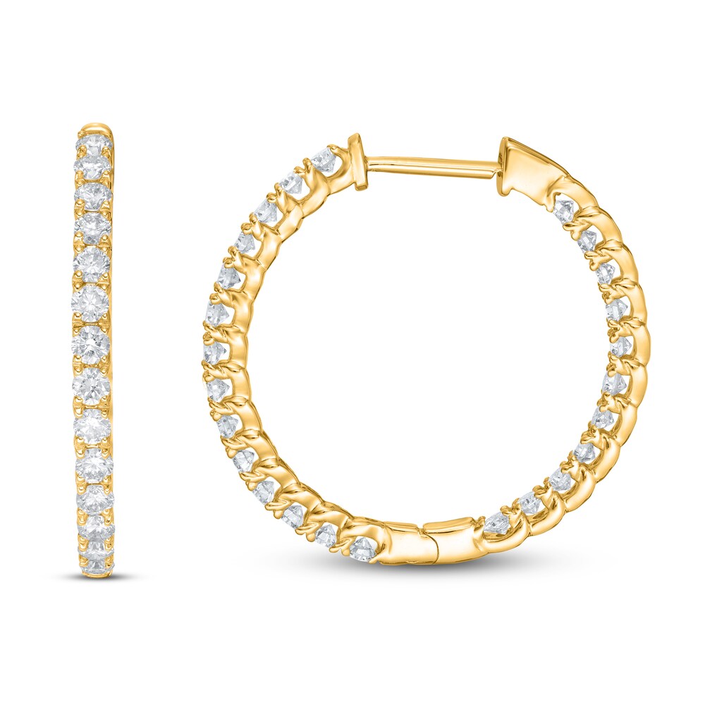 Lab-Created Diamond Hoop Earrings 1-1/2 ct tw Round 14K Yellow Gold VCNgXJbZ Lab-Created Diamond Hoop Earrings 1-1/2 ct tw Round 14K Yellow Gold VCNgXJbZ