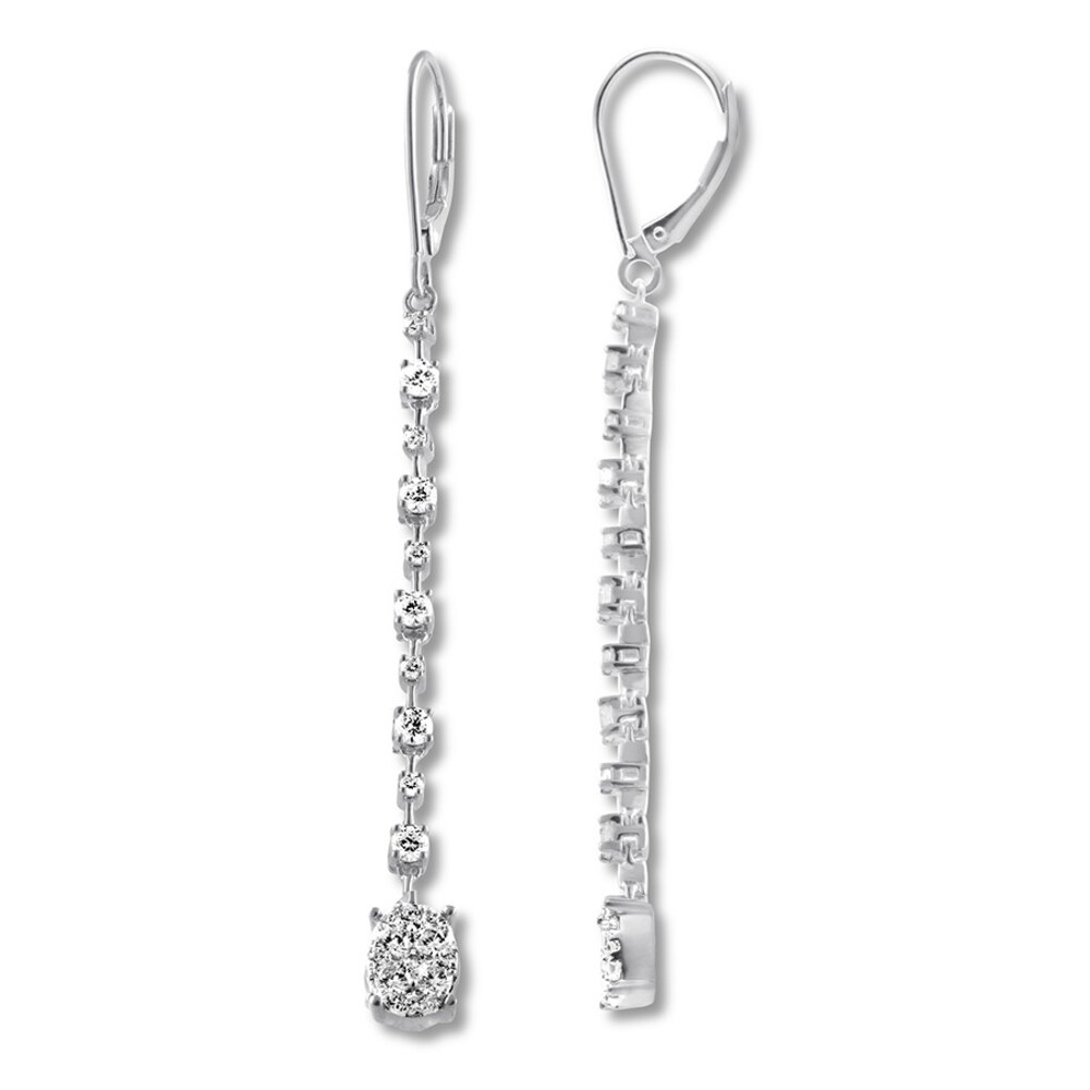 Diamond Dangle Earrings 1 carat tw Round-cut 14K White Gold VNZaAfco Diamond Dangle Earrings 1 carat tw Round-cut 14K White Gold VNZaAfco