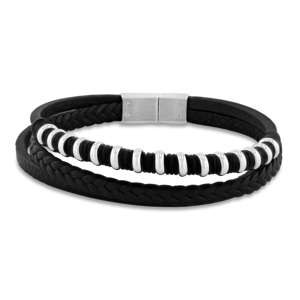 Faux Leather Rubber Bracelet Stainless Steel VNu6fHV6
