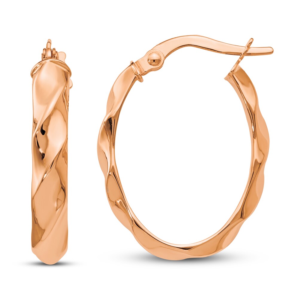 Polished and Twisted Oval Hoop Earrings 14K Rose Gold Vm0lJ2TR Polished and Twisted Oval Hoop Earrings 14K Rose Gold Vm0lJ2TR