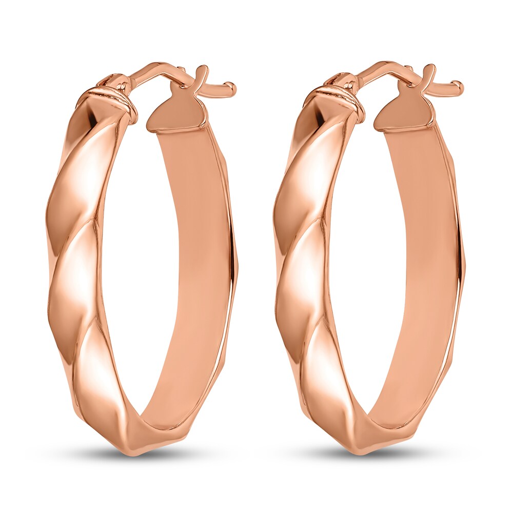 Polished and Twisted Oval Hoop Earrings 14K Rose Gold Vm0lJ2TR Polished and Twisted Oval Hoop Earrings 14K Rose Gold Vm0lJ2TR