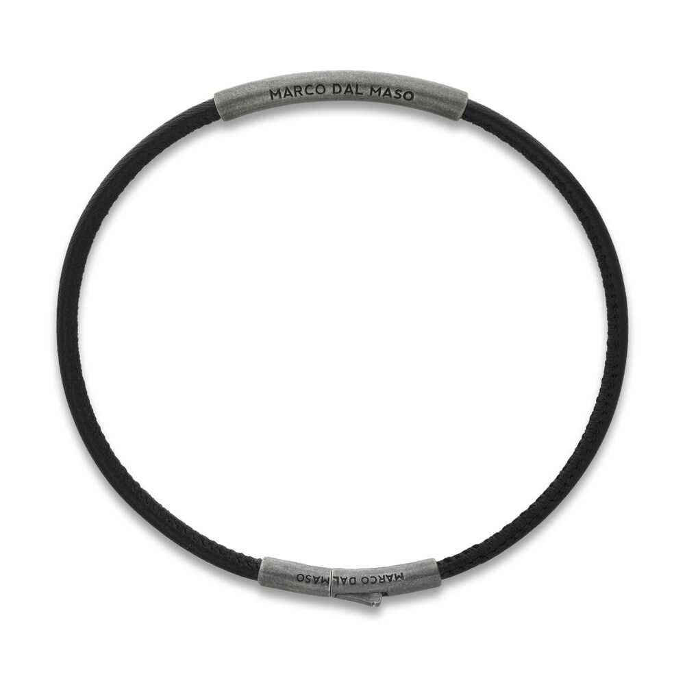 Marco Dal Maso Men\'s Thin Black Leather Bracelet Sterling Silver 8\" WIkszPrj Marco Dal Maso Men\'s Thin Black Leather Bracelet Sterling Silver 8\" WIkszPrj