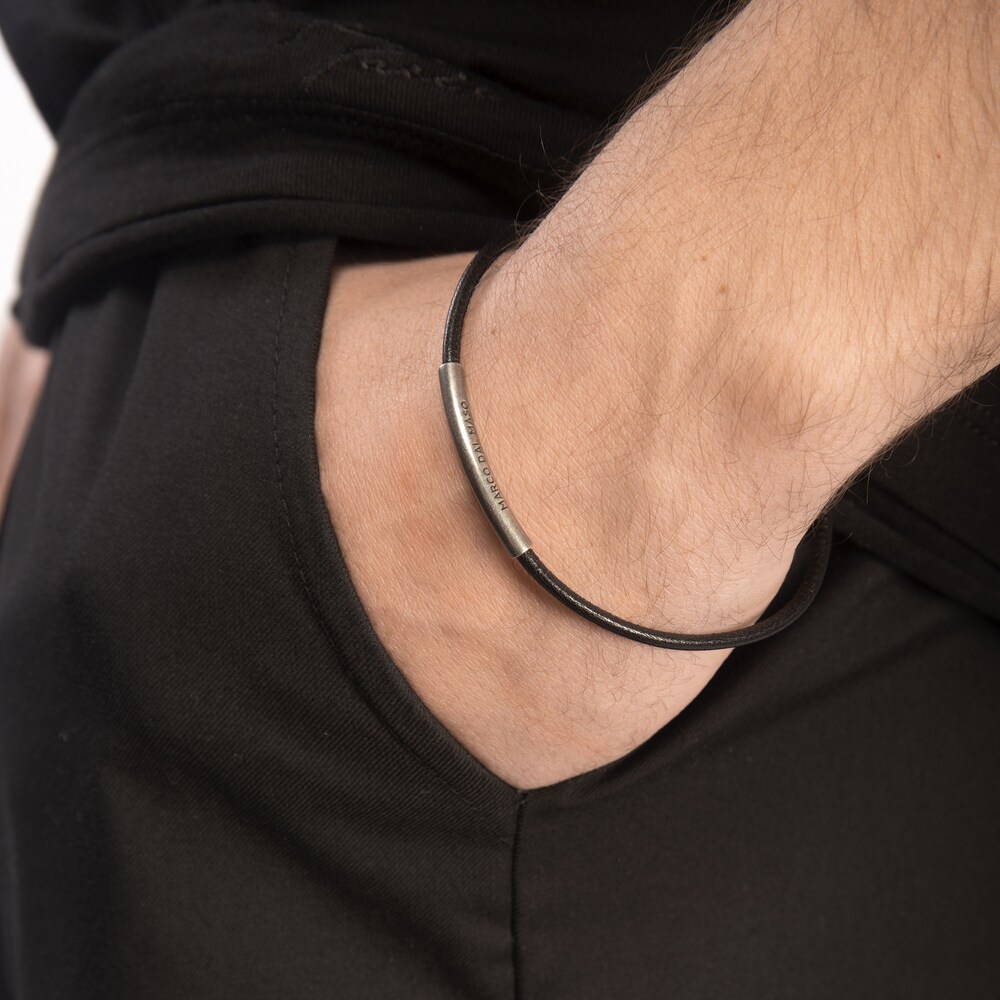 Marco Dal Maso Men\'s Thin Black Leather Bracelet Sterling Silver 8\" WIkszPrj Marco Dal Maso Men\'s Thin Black Leather Bracelet Sterling Silver 8\" WIkszPrj