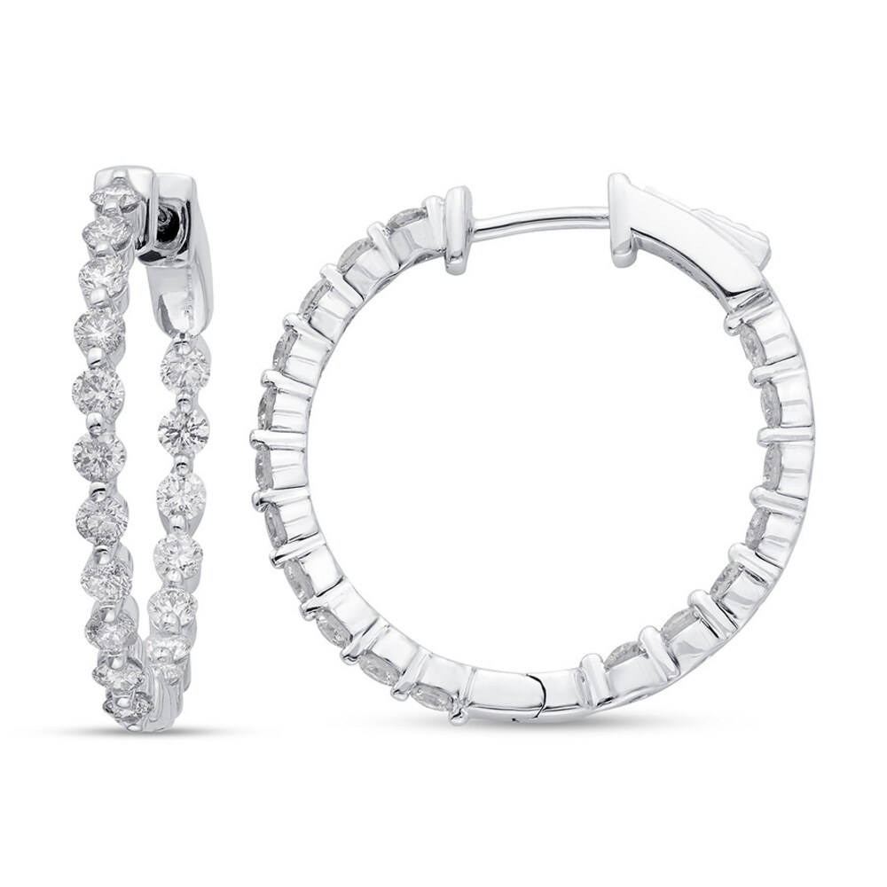 Diamond Hoop Earrings 1-1/2 ct tw Round-cut 14K White Gold WRJO40wt Diamond Hoop Earrings 1-1/2 ct tw Round-cut 14K White Gold WRJO40wt