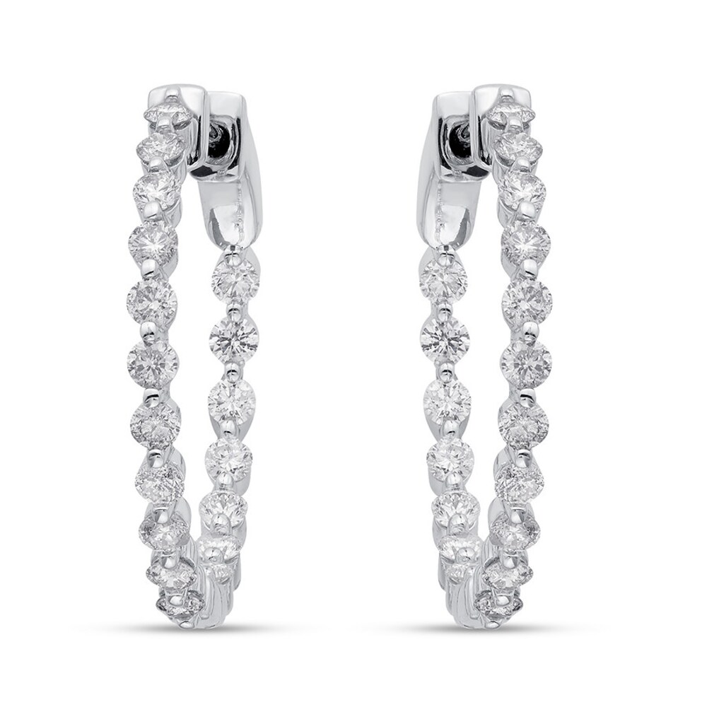 Diamond Hoop Earrings 1-1/2 ct tw Round-cut 14K White Gold WRJO40wt Diamond Hoop Earrings 1-1/2 ct tw Round-cut 14K White Gold WRJO40wt