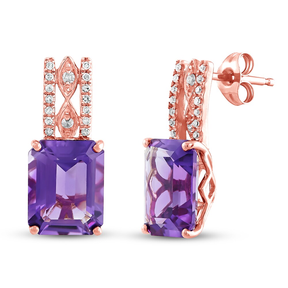 Amethyst Earrings 1/10 ct tw Diamonds 10K Rose Gold WjOYYded Amethyst Earrings 1/10 ct tw Diamonds 10K Rose Gold WjOYYded