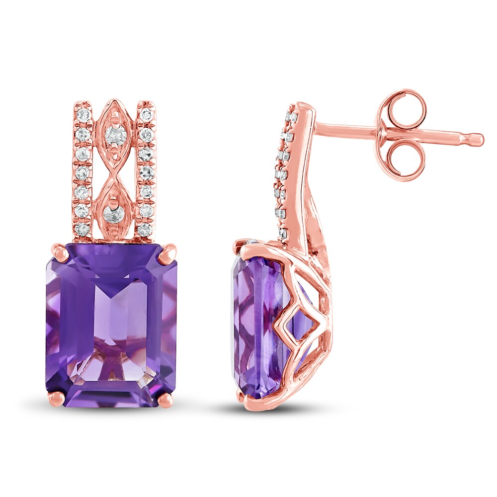 Amethyst Earrings 1/10 ct tw Diamonds 10K Rose Gold WjOYYded Amethyst Earrings 1/10 ct tw Diamonds 10K Rose Gold WjOYYded