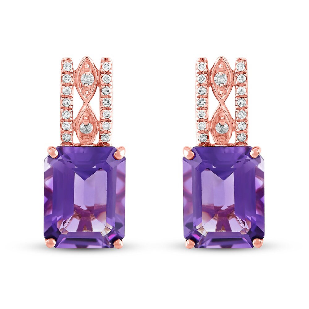 Amethyst Earrings 1/10 ct tw Diamonds 10K Rose Gold WjOYYded Amethyst Earrings 1/10 ct tw Diamonds 10K Rose Gold WjOYYded