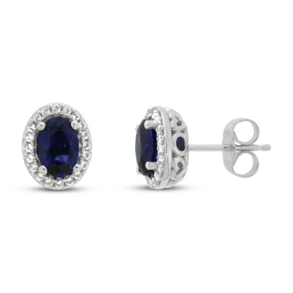 Lab-Created Sapphire & White Topaz Earrings 10K White Gold WuEktdnc