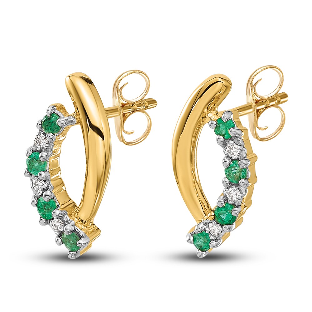 Natural Emerald Earrings Diamond Accents 14K Yellow Gold Wx52SEA4