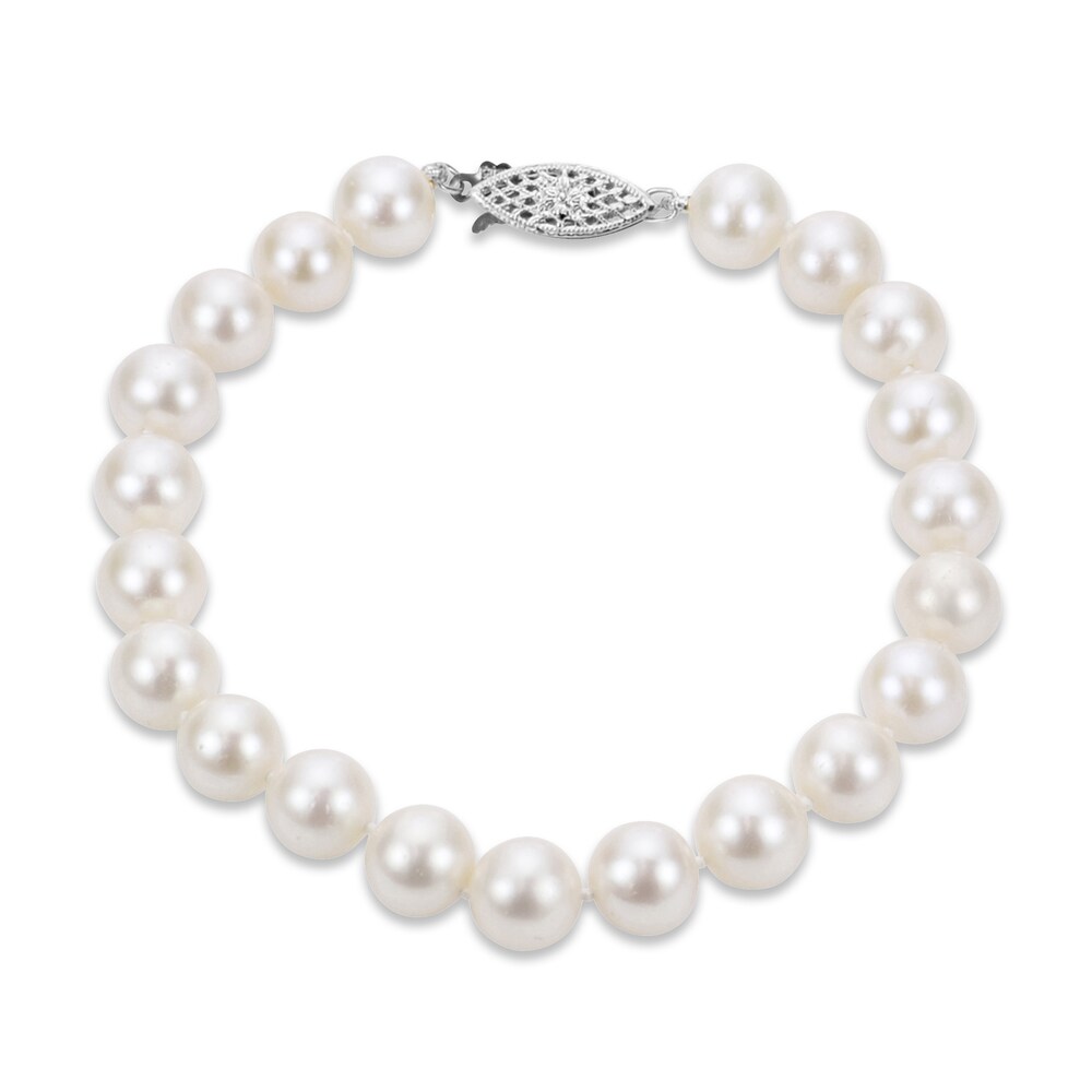 Cultured Akoya Pearl Bracelet 14K White Gold 8" WyZH9JpM Cultured Akoya Pearl Bracelet 14K White Gold 8" WyZH9JpM