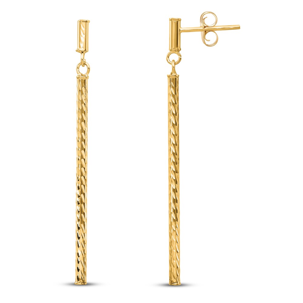 Diamond-cut Bar Dangle Earrings 14K Yellow Gold X4CKfdtp Diamond-cut Bar Dangle Earrings 14K Yellow Gold X4CKfdtp