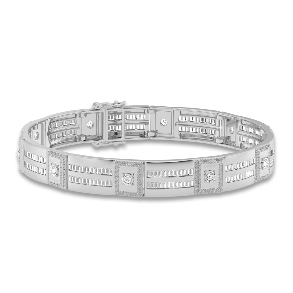 Men's Diamond Bracelet 2-3/4 ct tw Round/Baguette 10K White Gold 8.5" X8dcg3nv Men's Diamond Bracelet 2-3/4 ct tw Round/Baguette 10K White Gold 8.5" X8dcg3nv