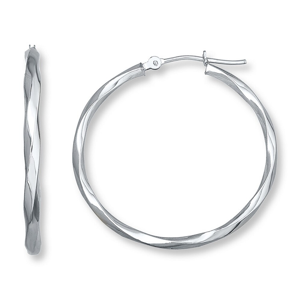 Twisted Hoop Earrings 14K White Gold 30mm X9Fm77Ph Twisted Hoop Earrings 14K White Gold 30mm X9Fm77Ph