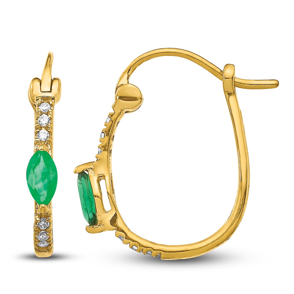 Natural Emerald Hoop Earrings 1/20 ct tw Diamonds 14K Yellow Gold XBNzVGF1 Natural Emerald Hoop Earrings 1/20 ct tw Diamonds 14K Yellow Gold XBNzVGF1
