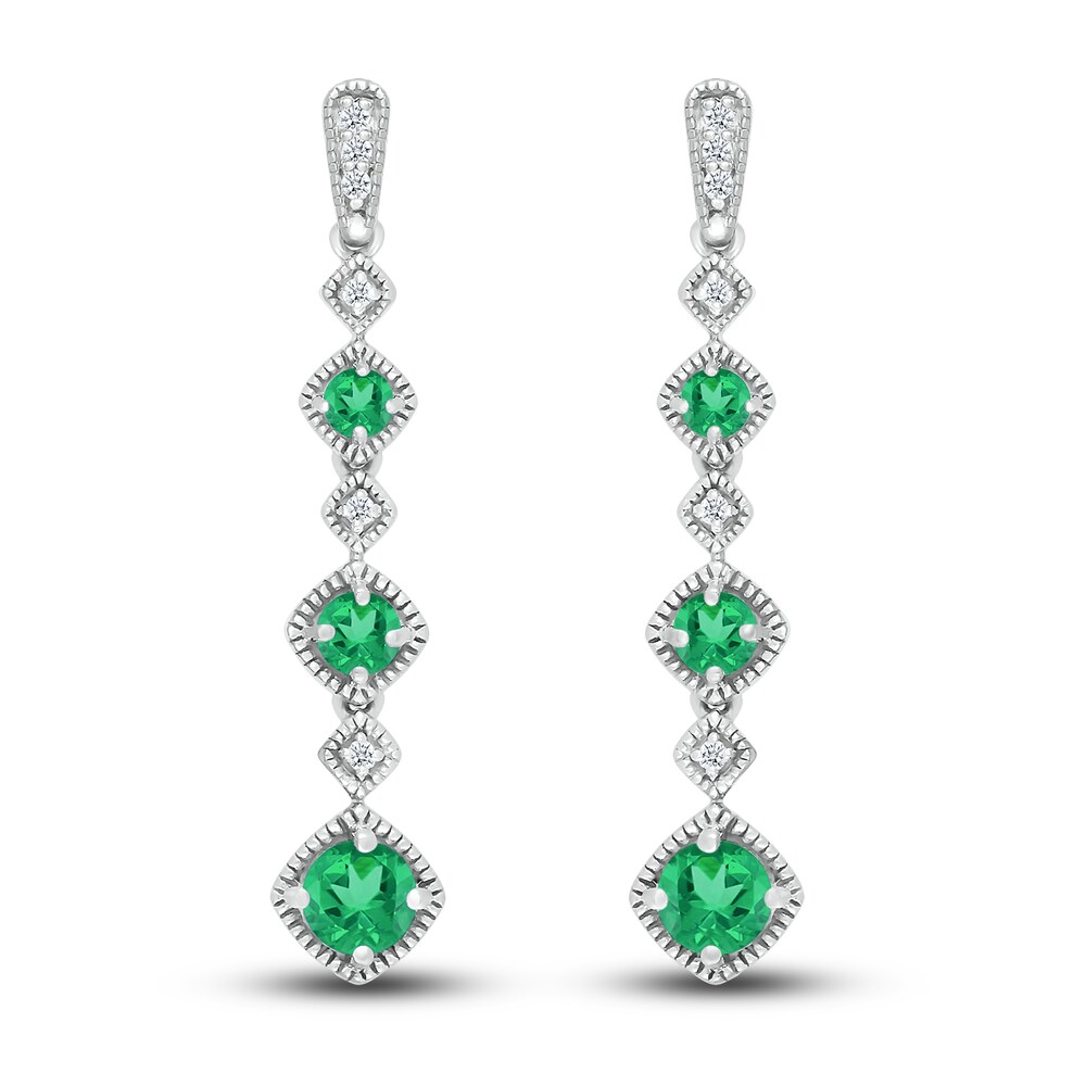 Lab-Created Emerald Earrings 1/20 ct tw Diamonds Sterling Silver XCgAA1rs Lab-Created Emerald Earrings 1/20 ct tw Diamonds Sterling Silver XCgAA1rs