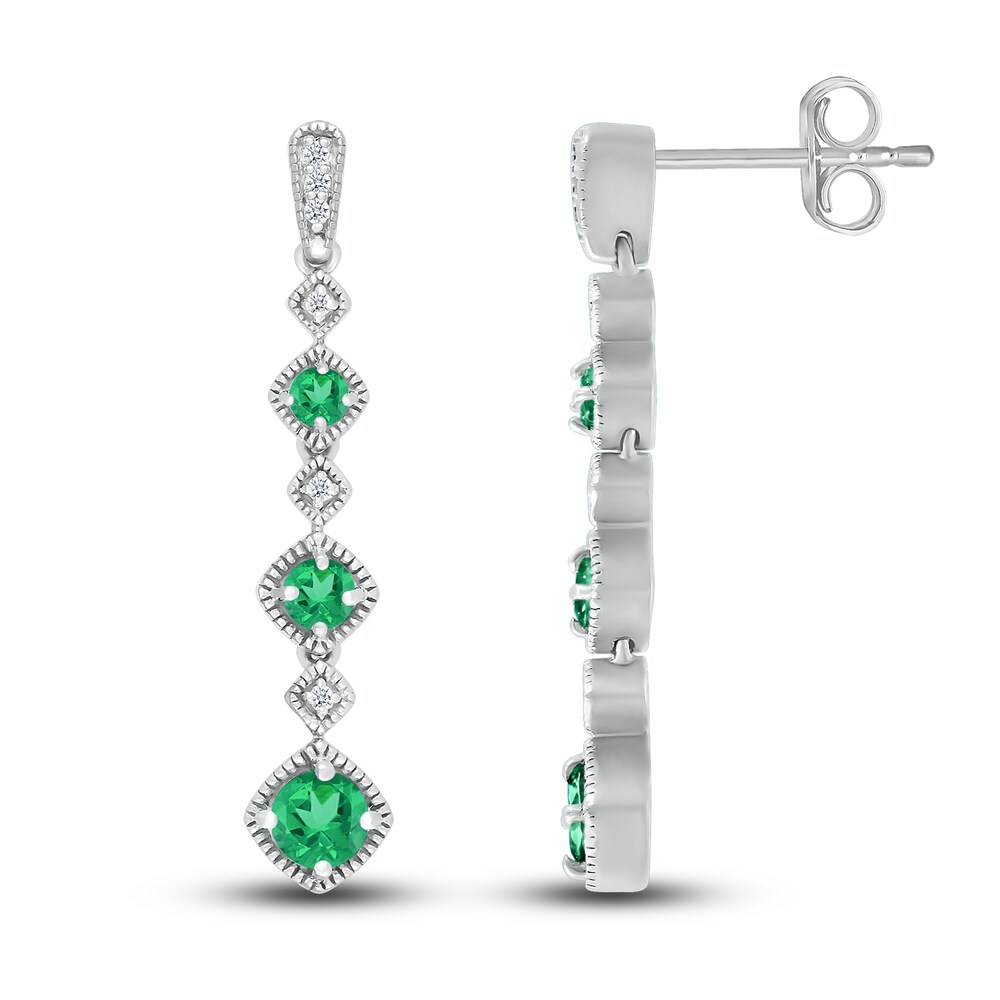 Lab-Created Emerald Earrings 1/20 ct tw Diamonds Sterling Silver XCgAA1rs Lab-Created Emerald Earrings 1/20 ct tw Diamonds Sterling Silver XCgAA1rs