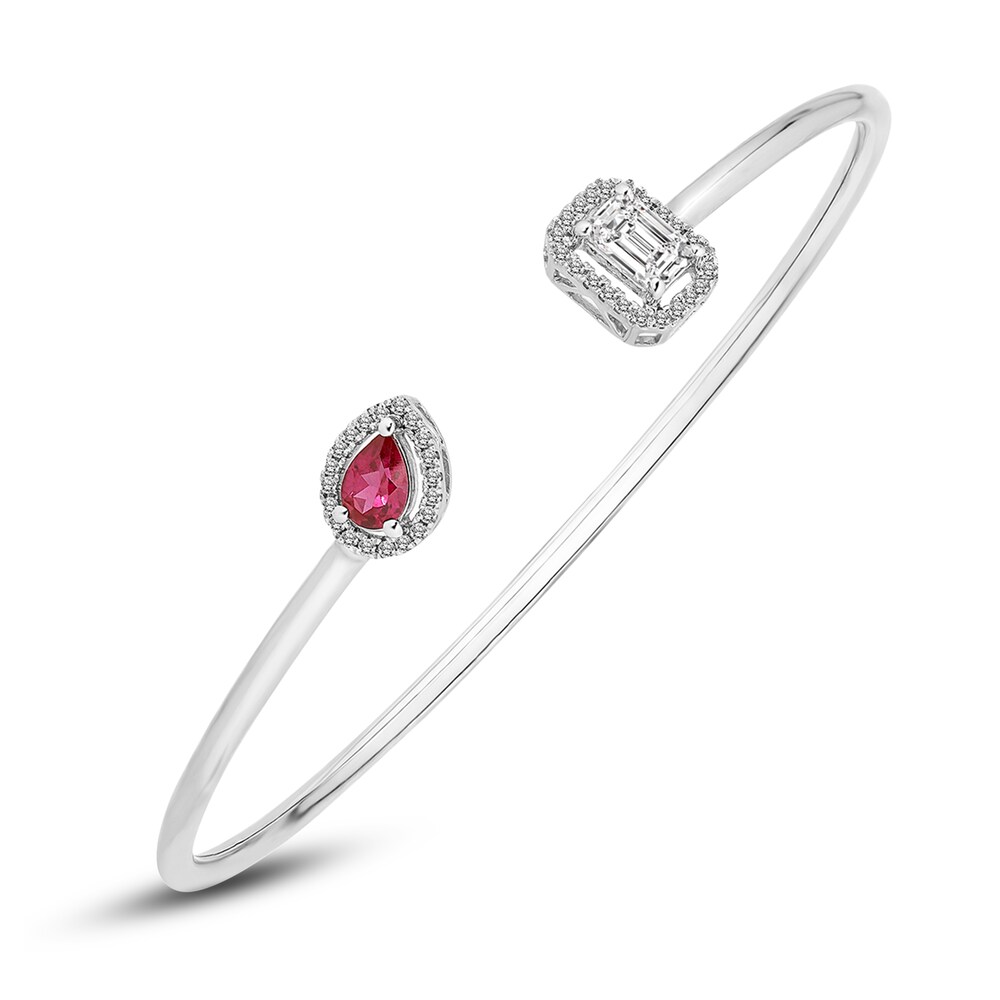 Lab-Created Ruby & Lab-Created White Sapphire Bangle Bracelet 10K White Gold XGqzGUg5 Lab-Created Ruby & Lab-Created White Sapphire Bangle Bracelet 10K White Gold XGqzGUg5