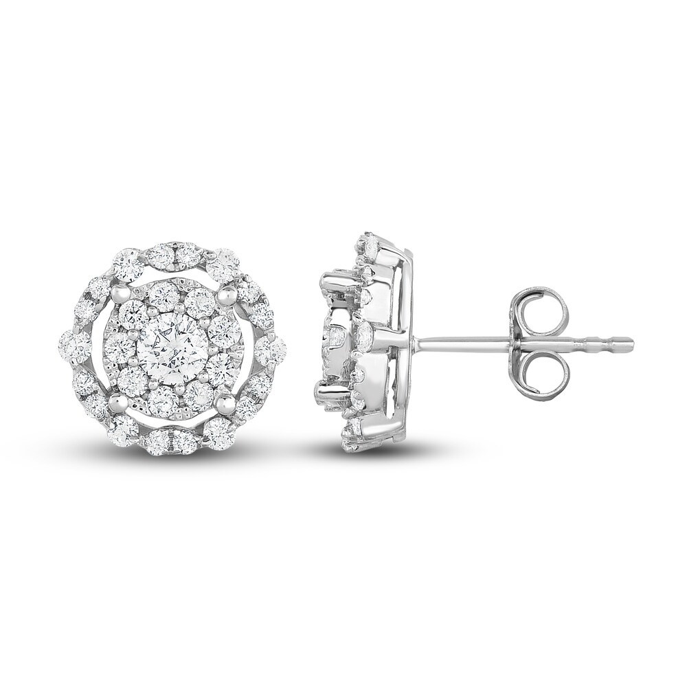 Diamond Double Halo Stud Earrings 1 ct tw Round 14K White Gold XKdGYs9C Diamond Double Halo Stud Earrings 1 ct tw Round 14K White Gold XKdGYs9C