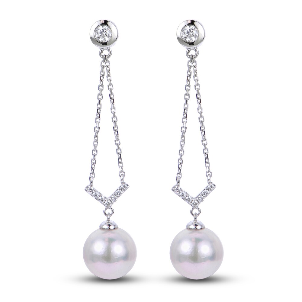 Cultured Akoya Pearl Earrings 1/6 ct tw Diamonds 14K White Gold XMlVM2fy Cultured Akoya Pearl Earrings 1/6 ct tw Diamonds 14K White Gold XMlVM2fy