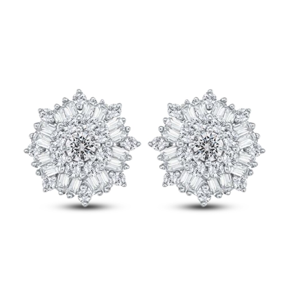 Diamond Floral Stud Earrings 1/2 ct tw Round/Baguette 10K White Gold XOAiK1e9 Diamond Floral Stud Earrings 1/2 ct tw Round/Baguette 10K White Gold XOAiK1e9
