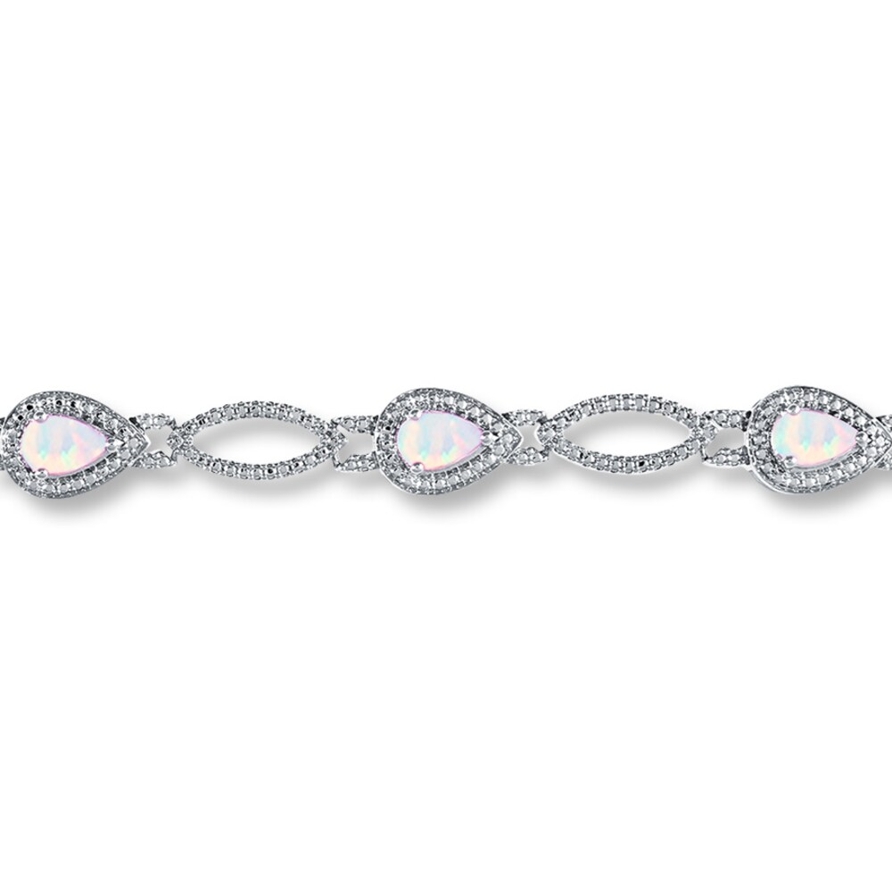 Lab-Created Opals Diamond Accents Sterling Silver Bracelet XcHhIwcS Lab-Created Opals Diamond Accents Sterling Silver Bracelet XcHhIwcS