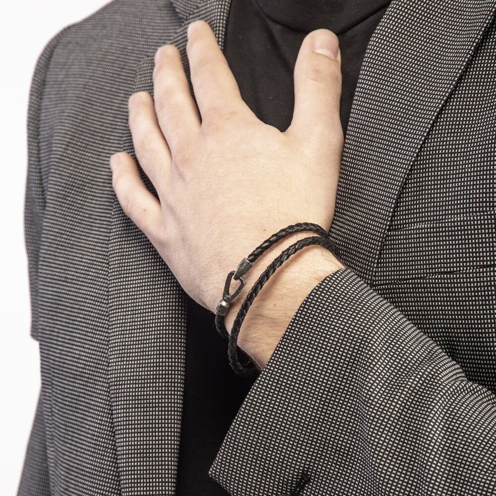 Marco Dal Maso Men\'s Woven Black Leather Double Wrap Bracelet Sterling Silver 16\" XhDEa3fB Marco Dal Maso Men\'s Woven Black Leather Double Wrap Bracelet Sterling Silver 16\" XhDEa3fB