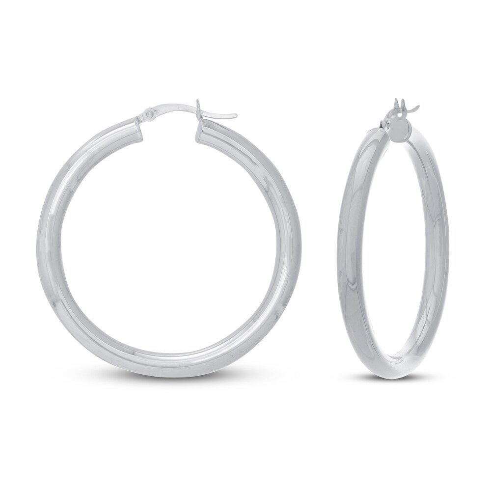 Round Hoop Earrings 14K White Gold XlEj7cvc Round Hoop Earrings 14K White Gold XlEj7cvc