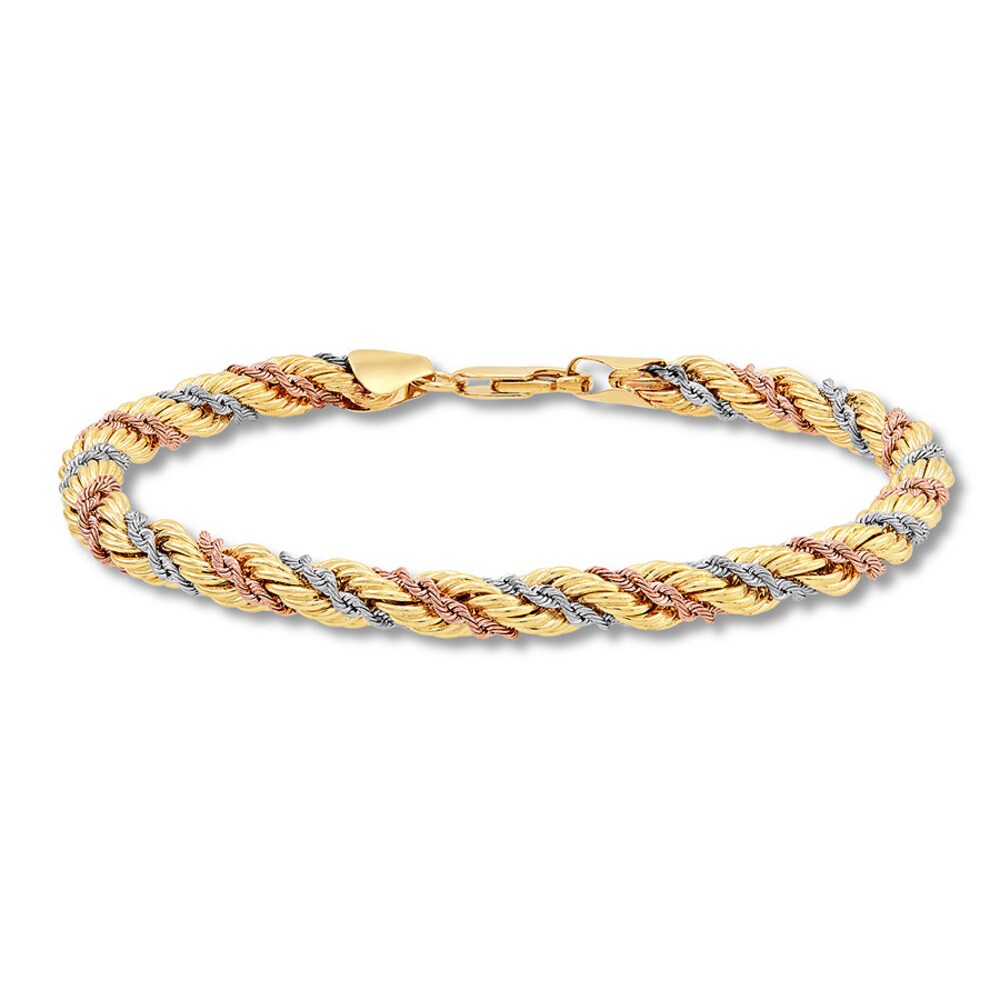 Rope Chain Bracelet 14K Tri-Color Gold 7.5" XleyBx7D Rope Chain Bracelet 14K Tri-Color Gold 7.5" XleyBx7D