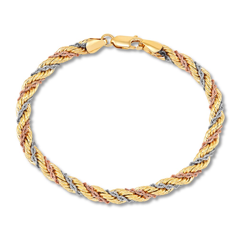 Rope Chain Bracelet 14K Tri-Color Gold 7.5\" XleyBx7D Rope Chain Bracelet 14K Tri-Color Gold 7.5\" XleyBx7D