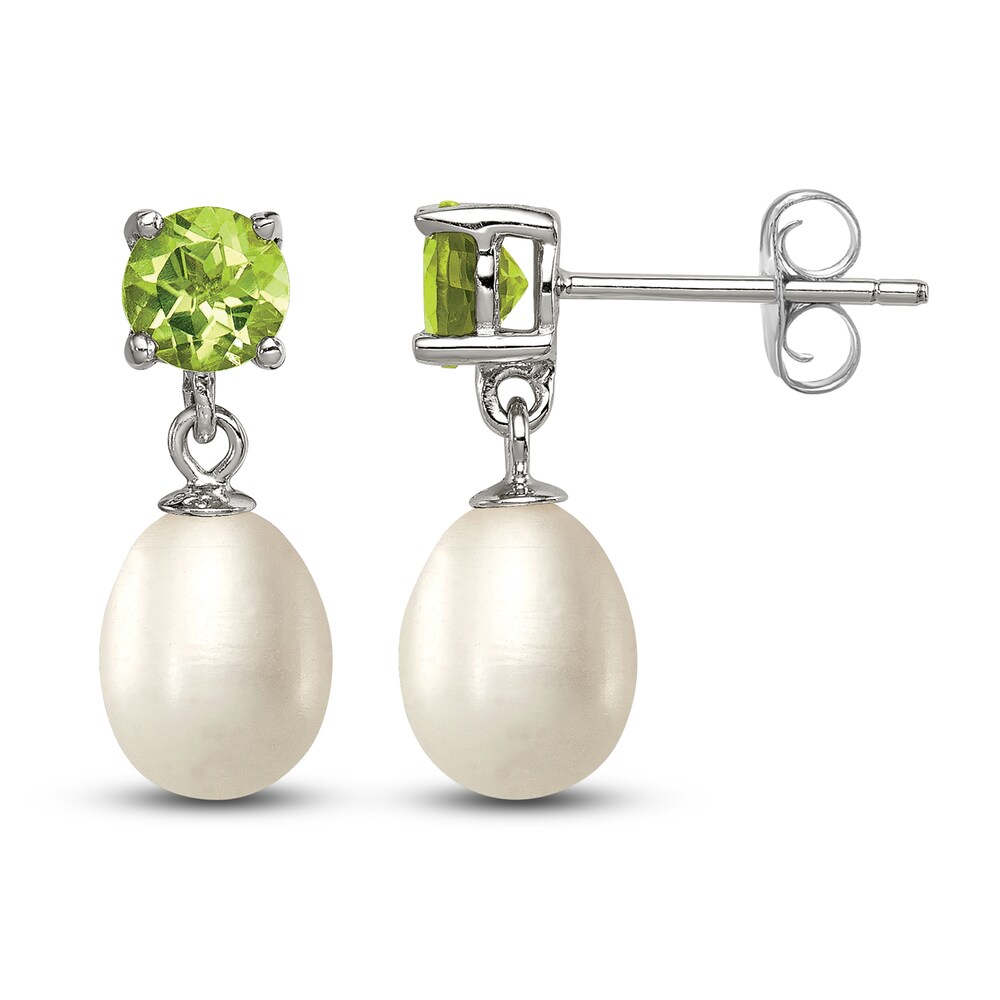 Cultured Freshwater Pearl & Natural Peridot Dangle Earrings Sterling Silver XvM2ozIn Cultured Freshwater Pearl & Natural Peridot Dangle Earrings Sterling Silver XvM2ozIn
