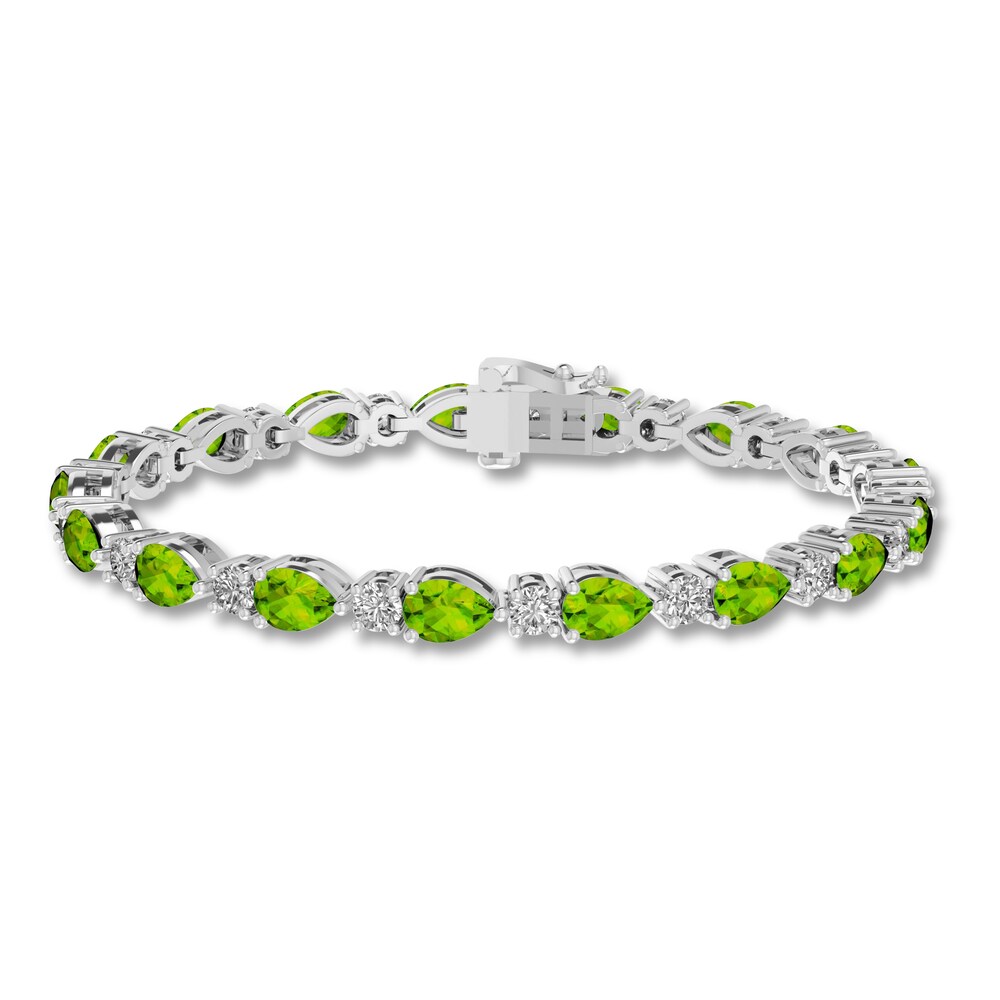 Natural Peridot & Lab-Created White Sapphire Line Bracelet Sterling Silver 7.25" XxEsB22B Natural Peridot & Lab-Created White Sapphire Line Bracelet Sterling Silver 7.25" XxEsB22B