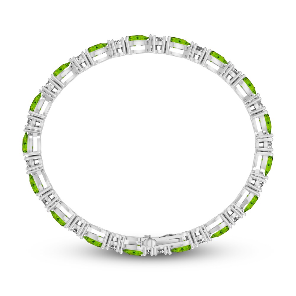 Natural Peridot & Lab-Created White Sapphire Line Bracelet Sterling Silver 7.25\" XxEsB22B Natural Peridot & Lab-Created White Sapphire Line Bracelet Sterling Silver 7.25\" XxEsB22B