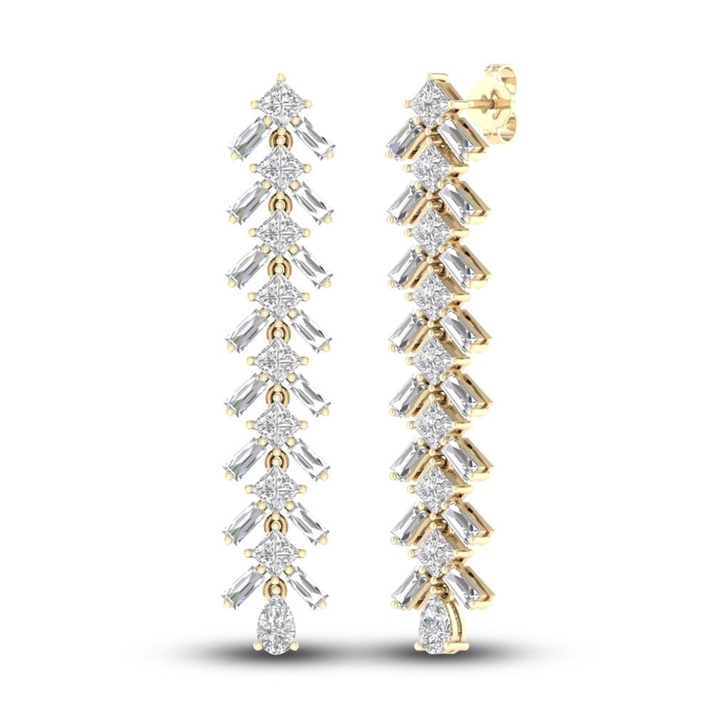 Lab-Created Diamond Dangle Earrings 4-3/4 ct tw Princess/Baguette/Pear 14K Yellow Gold XzBQgHTm Lab-Created Diamond Dangle Earrings 4-3/4 ct tw Princess/Baguette/Pear 14K Yellow Gold XzBQgHTm