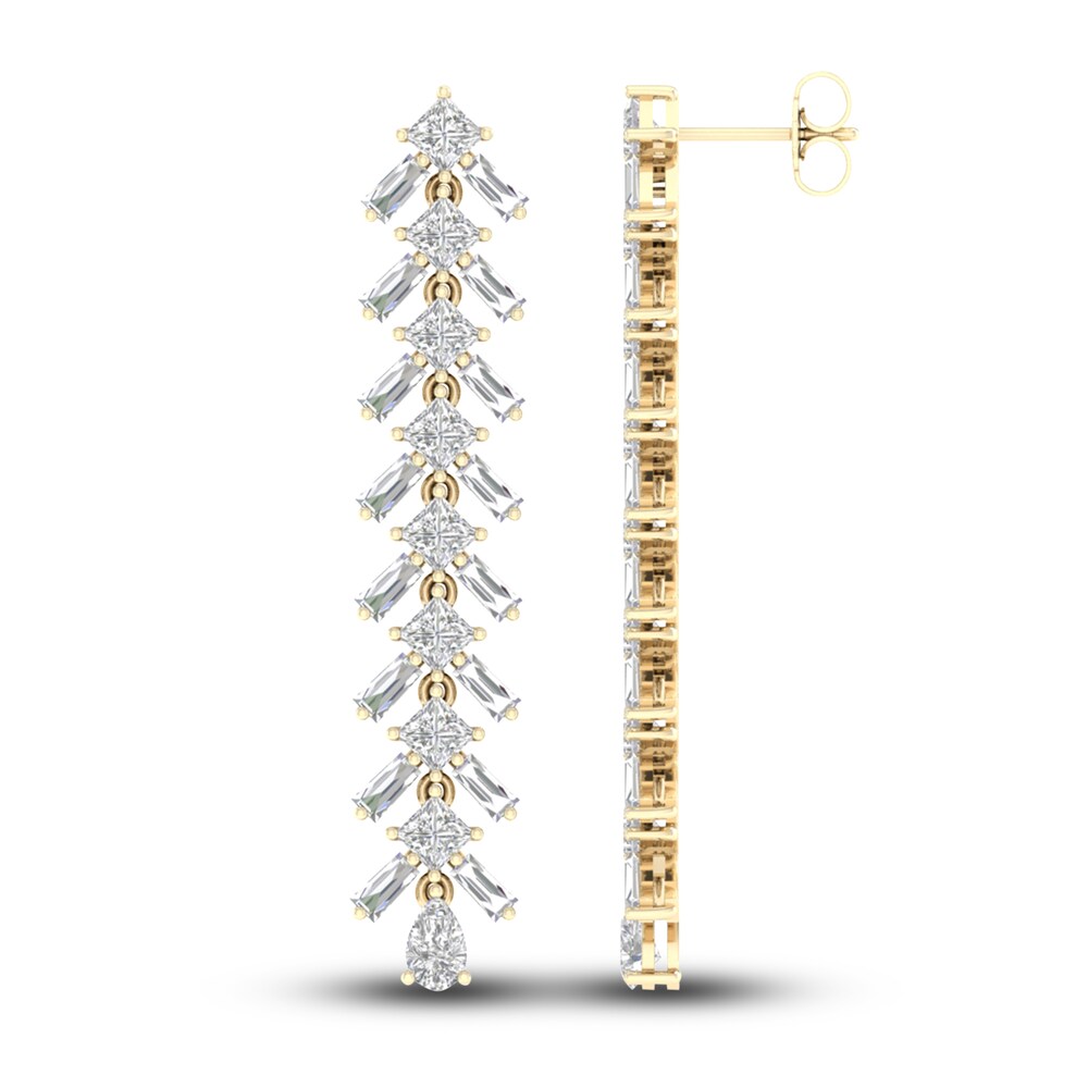 Lab-Created Diamond Dangle Earrings 4-3/4 ct tw Princess/Baguette/Pear 14K Yellow Gold XzBQgHTm Lab-Created Diamond Dangle Earrings 4-3/4 ct tw Princess/Baguette/Pear 14K Yellow Gold XzBQgHTm