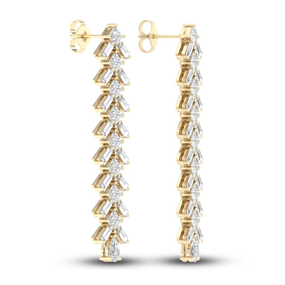 Lab-Created Diamond Dangle Earrings 4-3/4 ct tw Princess/Baguette/Pear 14K Yellow Gold XzBQgHTm Lab-Created Diamond Dangle Earrings 4-3/4 ct tw Princess/Baguette/Pear 14K Yellow Gold XzBQgHTm