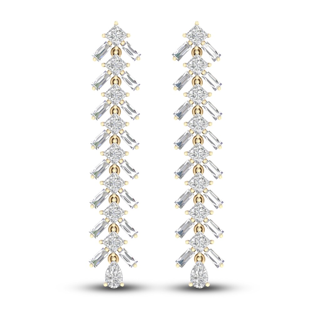 Lab-Created Diamond Dangle Earrings 4-3/4 ct tw Princess/Baguette/Pear 14K Yellow Gold XzBQgHTm Lab-Created Diamond Dangle Earrings 4-3/4 ct tw Princess/Baguette/Pear 14K Yellow Gold XzBQgHTm