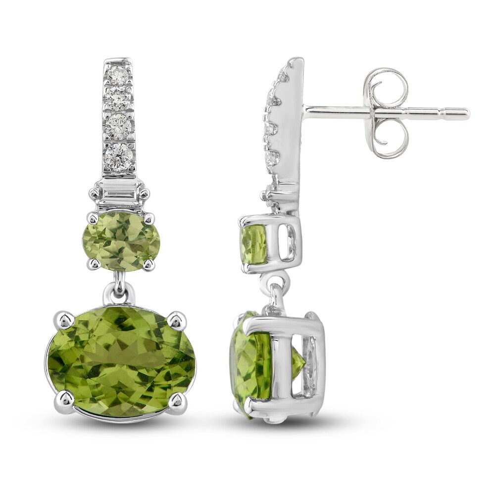 Natural Peridot Drop Earrings 1/8 ct tw Diamonds 10K White Gold YTMdtynW