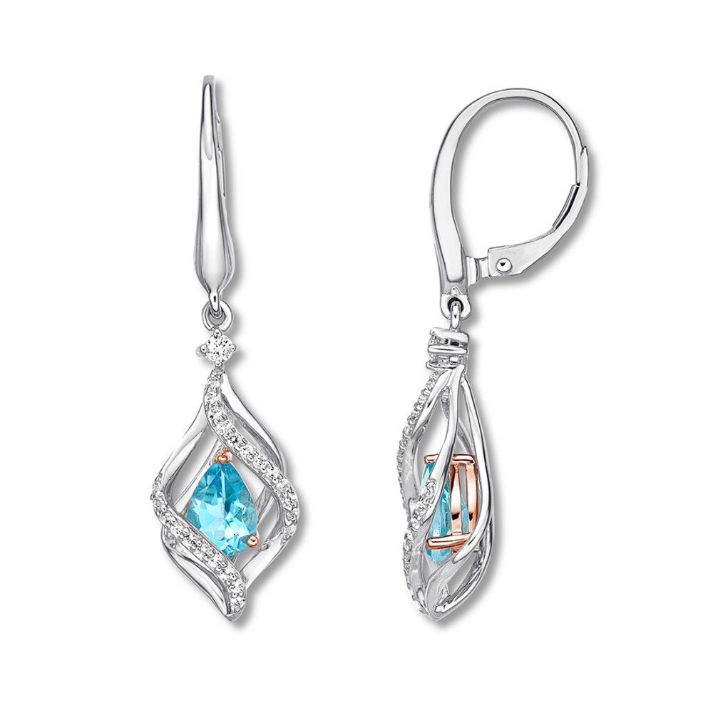 Blue & White Topaz Earrings Sterling Silver/10K Rose Gold YZpl9f1b Blue & White Topaz Earrings Sterling Silver/10K Rose Gold YZpl9f1b