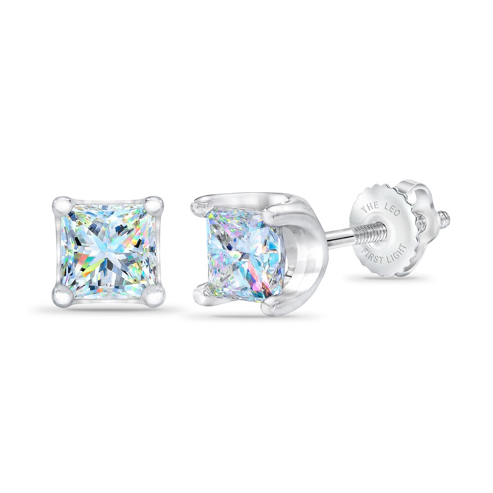 THE LEO First Light Diamond Solitaire Princess Earrings 1 ct tw 14K White Gold (I1/I) YlheqMzj