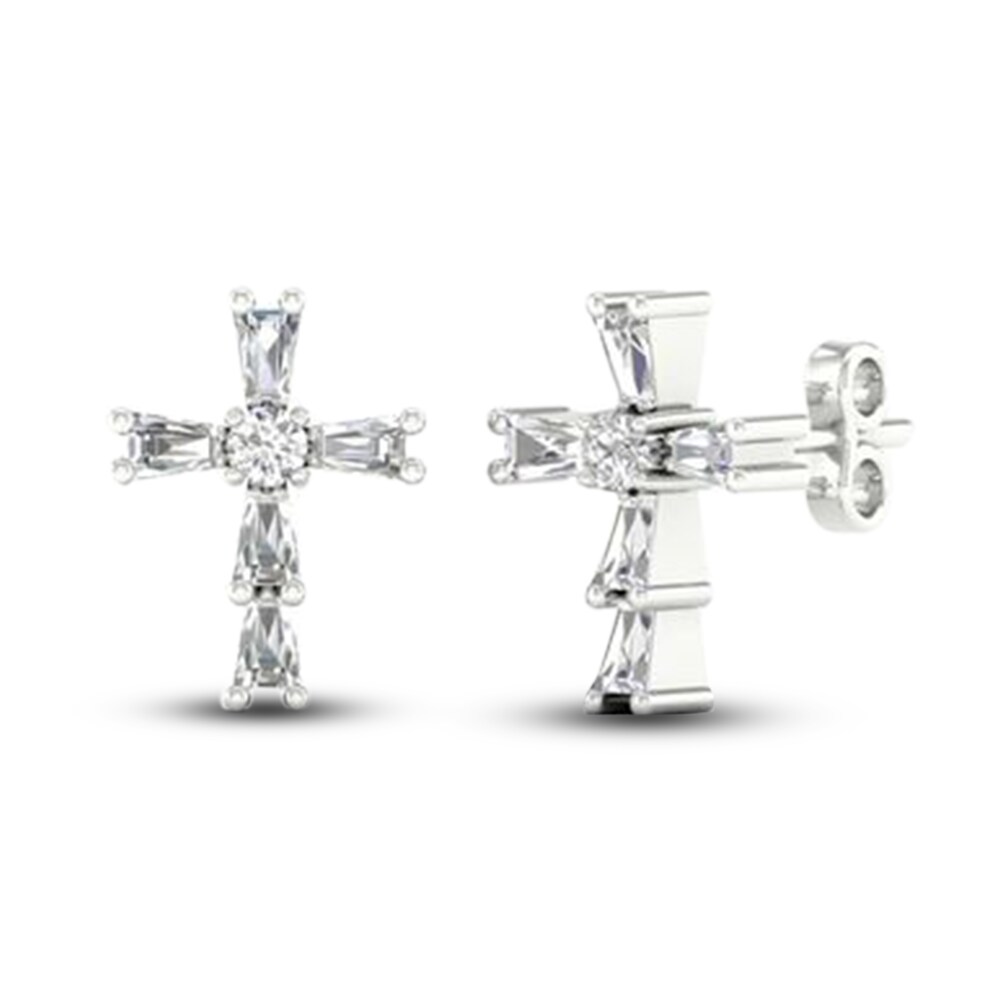 Diamond Cross Stud Earrings 1/8 ct tw Round/Baguette 10K White Gold YlwmtFr7 Diamond Cross Stud Earrings 1/8 ct tw Round/Baguette 10K White Gold YlwmtFr7