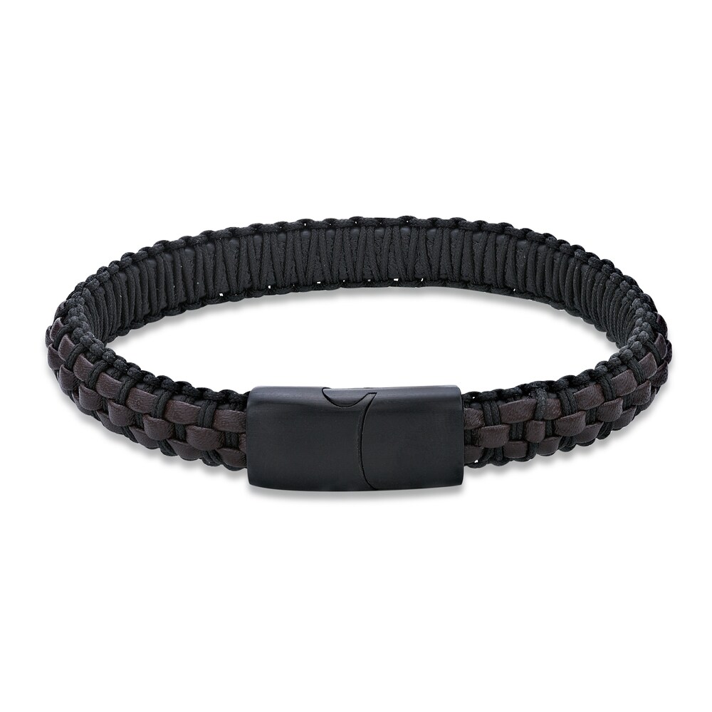 Men\'s Black Cord & Leather Bracelet Stainless Steel 8.5\" YwbQriu7 Men\'s Black Cord & Leather Bracelet Stainless Steel 8.5\" YwbQriu7