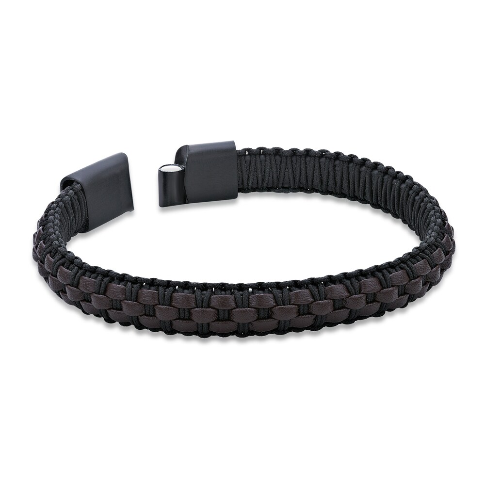 Men\'s Black Cord & Leather Bracelet Stainless Steel 8.5\" YwbQriu7 Men\'s Black Cord & Leather Bracelet Stainless Steel 8.5\" YwbQriu7