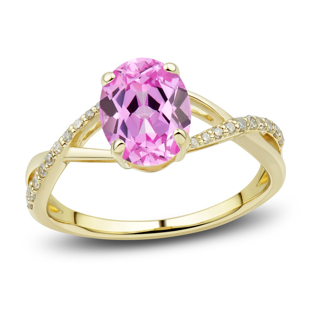 Lab-Created Pink Sapphire Ring, Earring & Necklace Set 1/5 ct tw Diamonds 10K Yellow Gold ZNEKvzZS