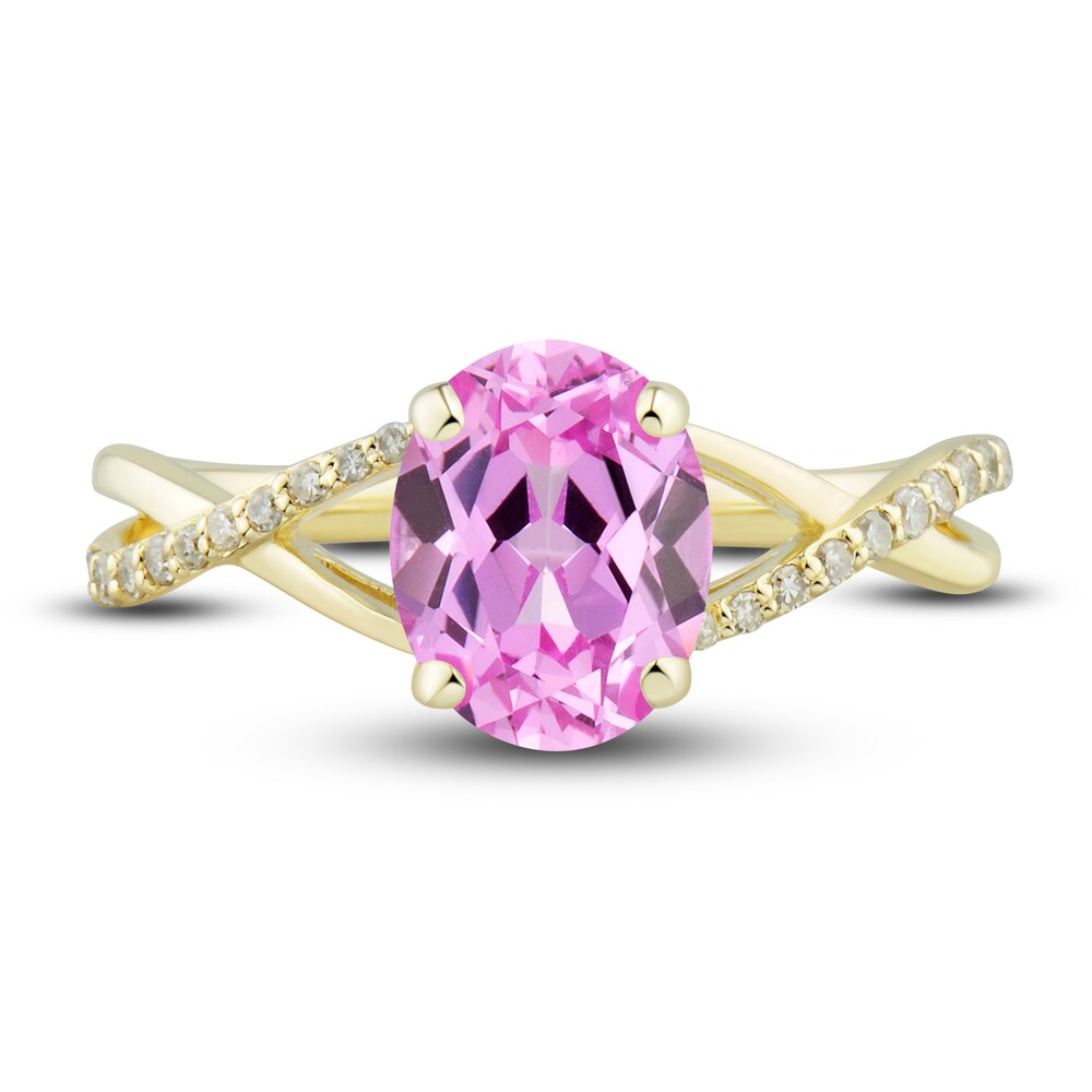 Lab-Created Pink Sapphire Ring, Earring & Necklace Set 1/5 ct tw Diamonds 10K Yellow Gold ZNEKvzZS