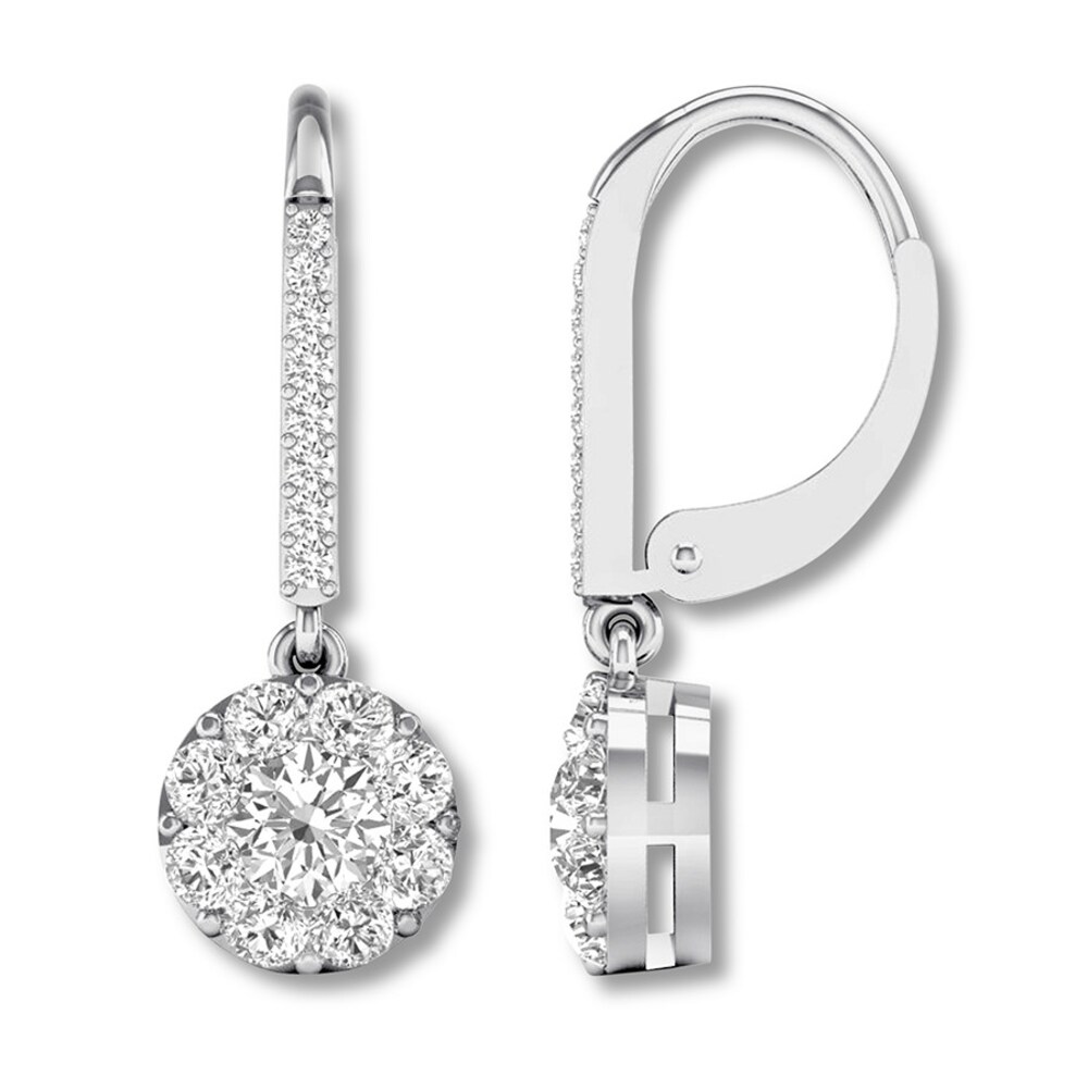 Diamond Dangle Earrings 1 ct tw Round-cut 14K White Gold ZR4IpGtQ