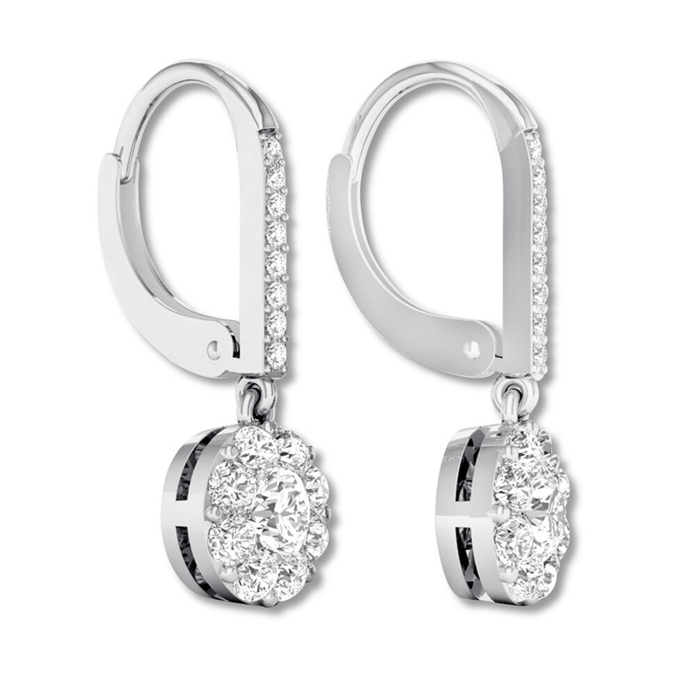 Diamond Dangle Earrings 1 ct tw Round-cut 14K White Gold ZR4IpGtQ